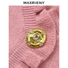 MAXRIENY撞色提花大V领毛衣2026年春季粉色针织开衫荷叶边针织衫(货号:MF80JA019) 商品缩略图1