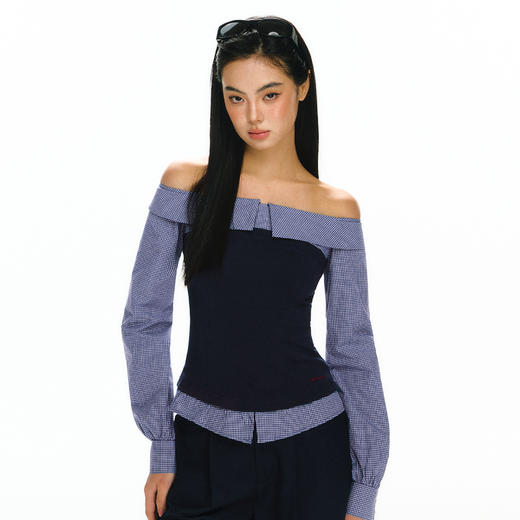 Ariseism 美式复古一字肩长袖上衣长裤套装女春两件套 商品图3