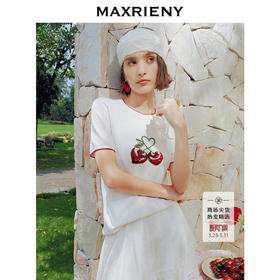 【李兰迪同款】MAXRIENY甜美风樱桃钉珠绣花短袖毛衫收腰系带上衣(货号:MC86SW267)