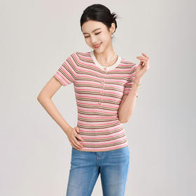 「高货wl」全新升级【铂金会员201/天猫269/差价68】(21214)洛诗琳曲珠纱嵌金线针织T恤女2026夏季新款条纹短袖上衣