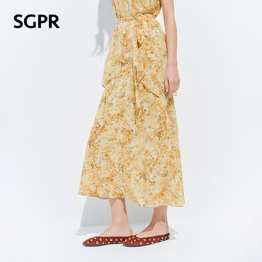 【SGPR】法式度假风印花半身裙2026年夏季新款收腰显瘦中长款半裙(货号:MU80SK035) 商品图2