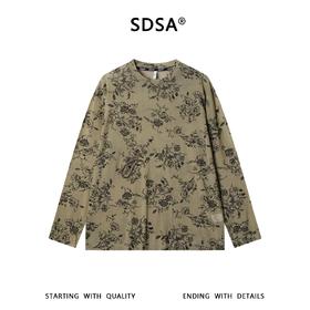 SDSA男装2026新款高贵轻奢新中式简约植绒花卉圆领长袖T恤百搭潮