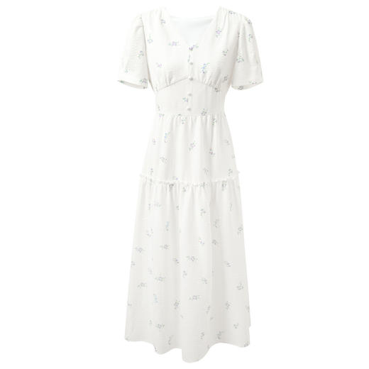 三彩2026夏季新款法式V领碎花裙连衣裙短袖度假A字裙长裙S 商品图4