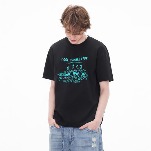 gxgjeans男装  撞色潮流印花宽松休闲圆领短袖t恤男体恤 26夏新品 商品图2