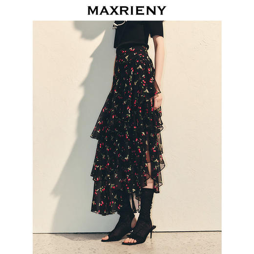 【萨顶顶同款】MAXRIENY樱桃黑巧套装精致浪漫半身裙层叠波浪裙(货号:MS86SK043) 商品图2