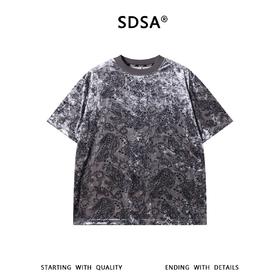 SDSA男装2026新款高贵轻奢复古植绒腰果花卉设计圆领短袖T恤百搭