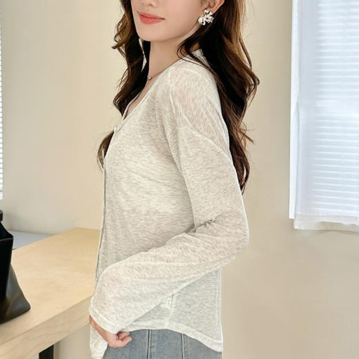 【169元2件】【开衫】夏季天丝开衫防晒衫长袖百搭薄款凉感外搭罩衫V领空调衫上衣【FF26513】 商品图3