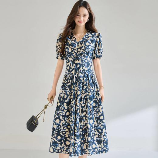 「高货sh」全新升级【铂金会员293/天猫399/差价106】(15808)洛诗琳气质印花短袖连衣裙2026新款系带收腰显瘦茶歇裙 商品图4