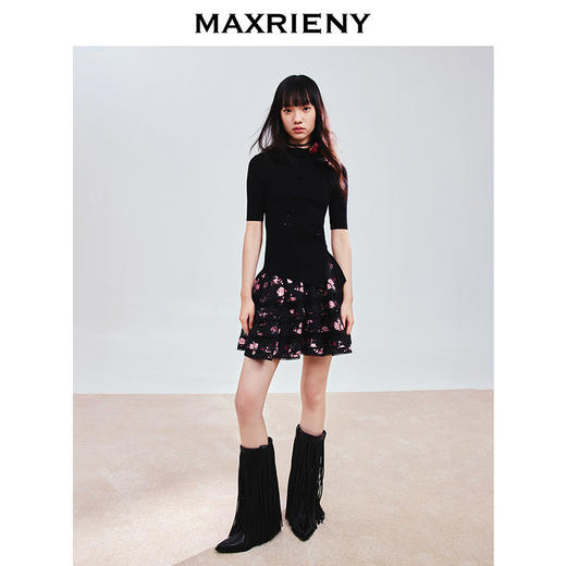 【商场同款-小雏菊系列】MAXRIENY复古简约针织衫黑色修身上衣女(货号:MC86SW025) 商品图1