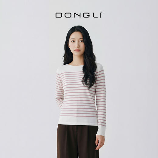 东黎 • 山羊绒女士秋冬条纹船领彩条套衫 3254 商品图3