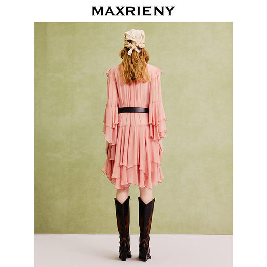 【商场同款】MAXRIENY温柔浪漫荷叶边连衣裙25夏复古法式长袖中裙(货号:MC86DR088) 商品图3