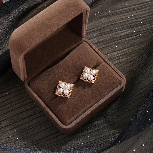 子佩集【永恒幸运】银S925珍珠惜王妃耳钉【MLEH042】菱形四叶2602 商品图1