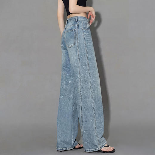 西遇高街复古2026春新款女水洗高腰显瘦垂感阔腿裤直筒牛仔裤H0060234 商品图4