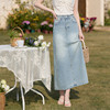 西遇怀旧蓝百搭2026春夏新款高腰显瘦中长款包臀a字裙牛仔半身裙H0060241 商品缩略图0