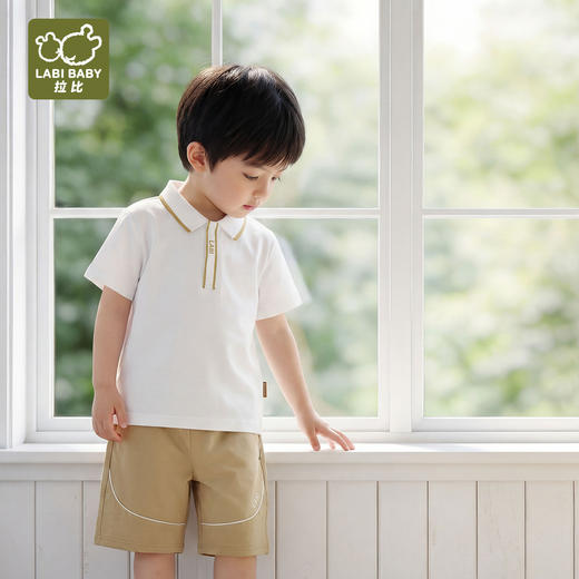 拉比童衣夏悦动反领短袖衣米白j6LZBC100701 商品图6