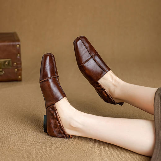 【预售5天】巨好看简约大气中性小皮鞋真皮单鞋女一脚蹬平底乐福鞋XMN&H809 商品图1