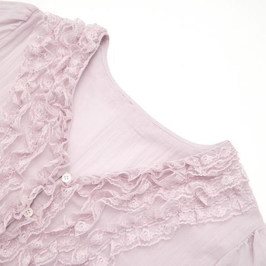 西遇法式木耳边蕾丝V领2026春装新款衬衫女长袖宽松设计感上衣H0060258 商品图5