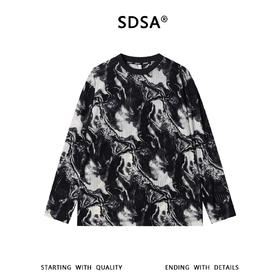 SDSA男装2026新款高贵轻奢潮牌竖纹水墨撞色圆领长袖T恤百搭休闲