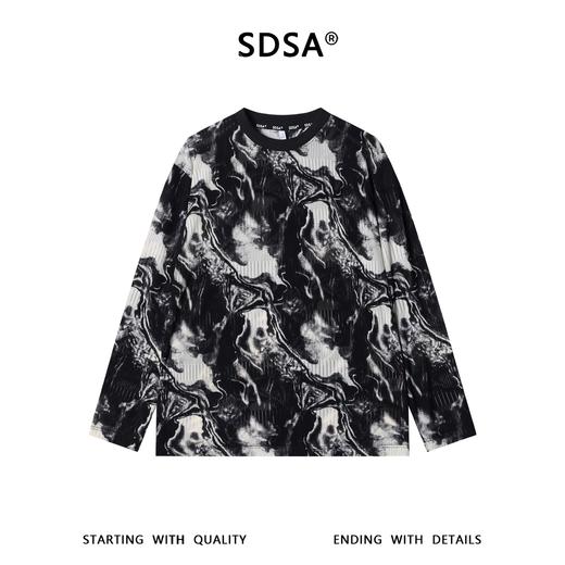 SDSA男装2026新款高贵轻奢潮牌竖纹水墨撞色圆领长袖T恤百搭休闲 商品图0