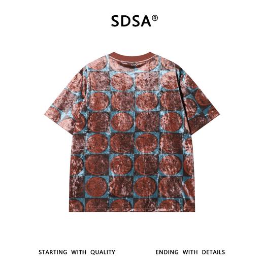 SDSA男装2026新款轻奢潮牌植绒棋盘格圆饼设计圆领短袖T恤百搭 商品图4