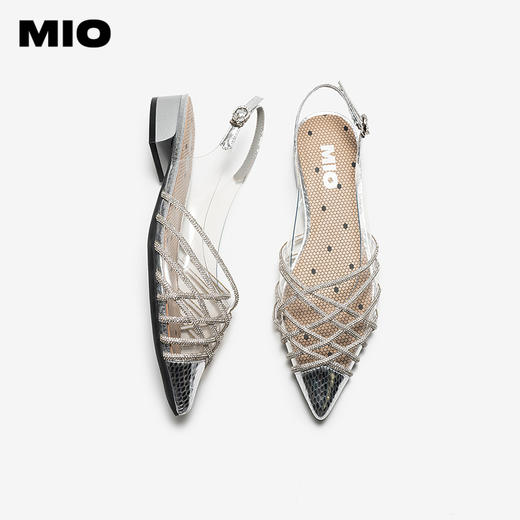 【上新】MIO米奥时装凉鞋2026夏季新款尖头低跟优雅闪钻织带后空凉鞋女鞋M262226015 商品图3