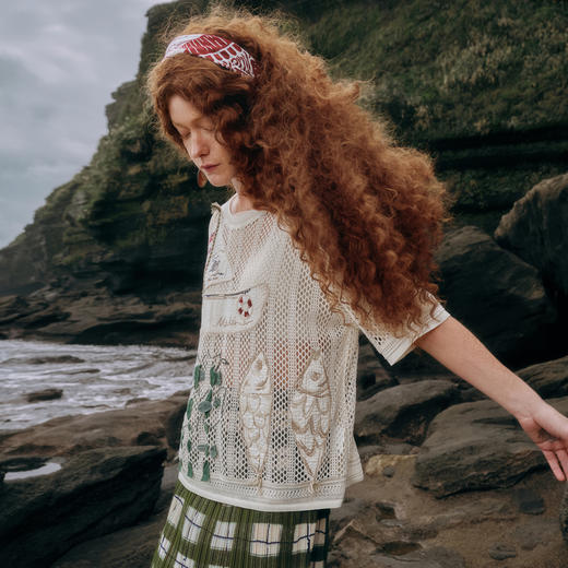 谜底套头针织衫中袖2026夏新品贴布绣编织度假风上衣女262MS0660 商品图1