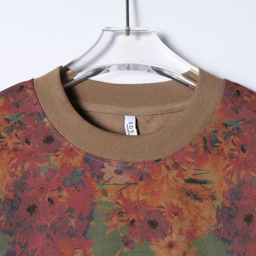 SDSA男装2026新款轻奢复古休闲撞色满印植物花卉圆领短袖T恤百搭 商品图1