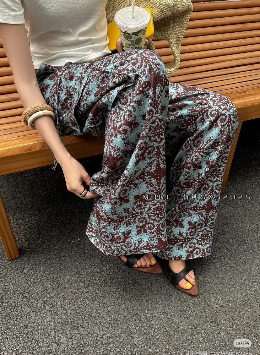 亚麻波西米亚风阔腿裤