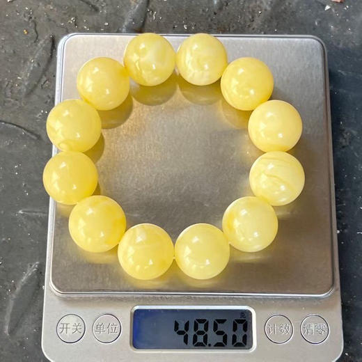 【青山特惠】19mm*12颗 精品原矿俄料 满蜡黄白花圆珠蜜蜡手串，48.5g m363 商品图5