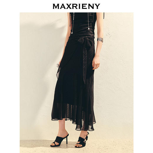 MAXRIENY法式复古感蕾丝波点长裙系带不规则半裙2025夏季新款(货号:MS86SK039) 商品图2