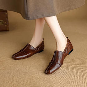 【预售5天】巨好看简约大气中性小皮鞋真皮单鞋女一脚蹬平底乐福鞋XMN&H809