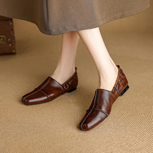 【预售5天】巨好看简约大气中性小皮鞋真皮单鞋女一脚蹬平底乐福鞋XMN&H809 商品图0