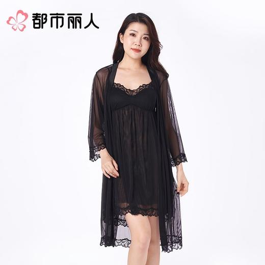 都市丽人睡衣女士睡衣薄家居服睡衣女士网纱短袖套装有杯垫吊带裙+外袍LHC4A3 商品图1