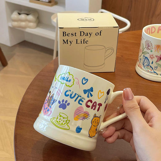 超值换购！法式少女心水杯陶瓷马克杯370ml情侣高颜值高级感咖啡杯 闺蜜节日伴手礼 商品图3