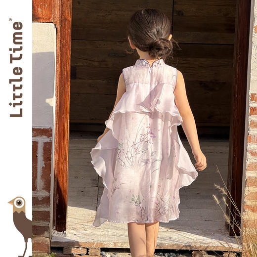 littletime女童新中式国风连衣裙夏季无袖立领印花旗袍裙公主裙 商品图3
