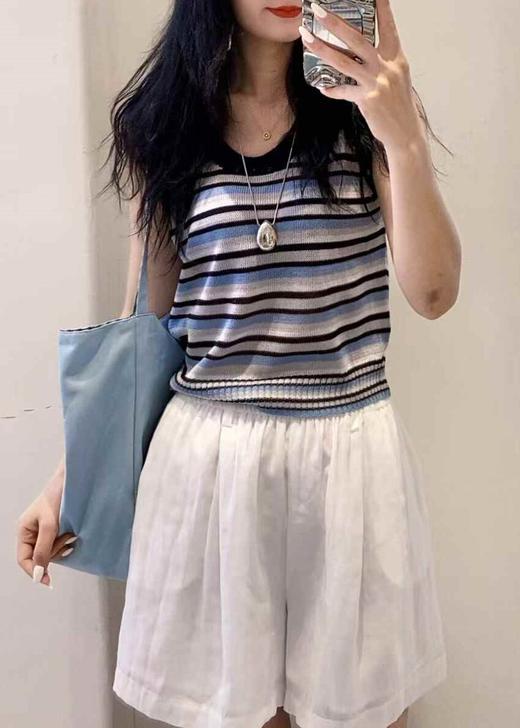 【门店同款】ENJOY夏季“可露丽”条纹撞色针织上衣 163095972 商品图1