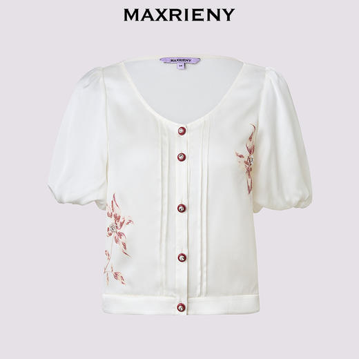 MAXRIENY精致日常感箱型印花雪纺衫25夏款法式复古修身上衣女(货号:MT86TP251) 商品图4