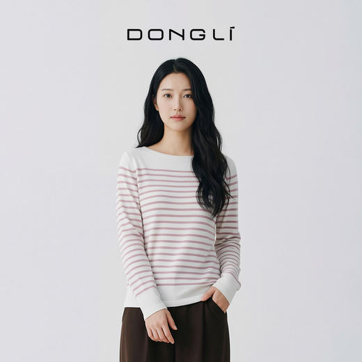 东黎 • 山羊绒女士秋冬条纹船领彩条套衫 3254 商品图6