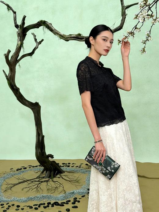 SZ2T01_漆黑色_T 恤_春夏_蕾丝提花修身显瘦_高级女装_BERNIEELEN 伯妮斯茵 商品图2
