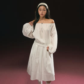 Ariseism 美式复古白色一字肩套装女春季新款两件套