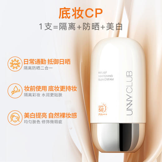 “老爸评测认可”UNNY防晒霜 面部提亮防晒防紫外线 高倍防晒 清爽妆感 SPF50+ 水润款/美白款 50ml/瓶 商品图5