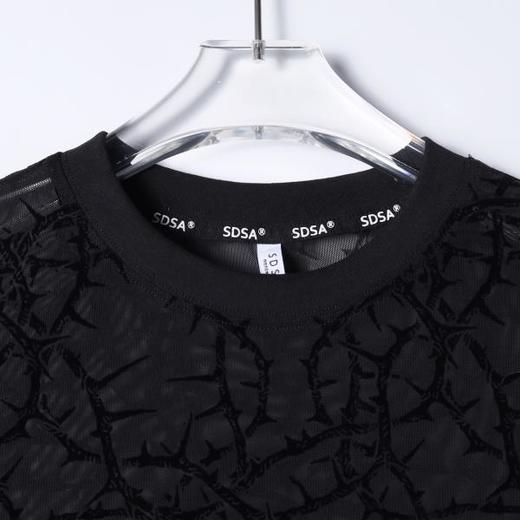 SDSA男装2026新款高贵轻奢时尚植绒荆棘植绒网纱圆领长袖T恤百搭 商品图1