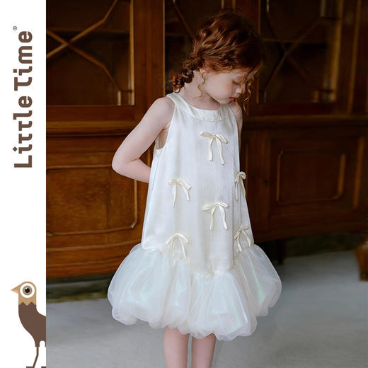 littletime千金风淡粉色挂脖连衣裙女童蝴蝶结花苞裙幻彩公主裙 商品图2