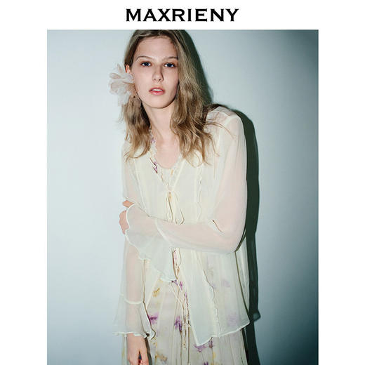 【商场同款】MAXRIENY仙美浪漫感直身荷叶系带开衫桑蚕丝上衣25夏(货号:MC86TP315) 商品图2