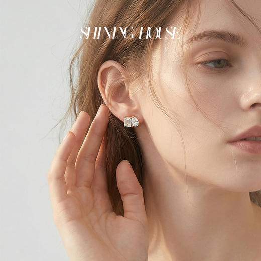ShiningHouse[培育] 18k金钻石耳饰 刻面形人工真钻人造钻石K金耳钉时尚钻石耳饰耳环悦己送礼臻选【此商品不支持7天无理由退货退款】预计3日发货 商品图3