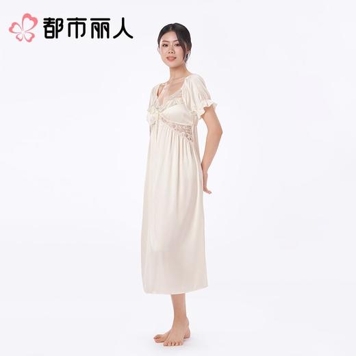 都市丽人睡衣女士睡衣薄家居服冰雪丝睡衣女士丝质短袖裙有杯垫女装睡裙LHC6C1 商品图1