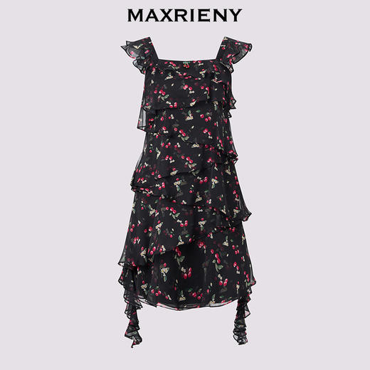 MAXRIENY夏日樱桃裙收腰X型不规则短连衣裙25夏款浪漫优雅感裙子(货号:MS86DR092) 商品图4