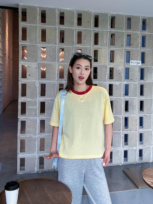 【丝麻情结】噢蜜ooomeooo撞色领小鸡黄T 商品图6