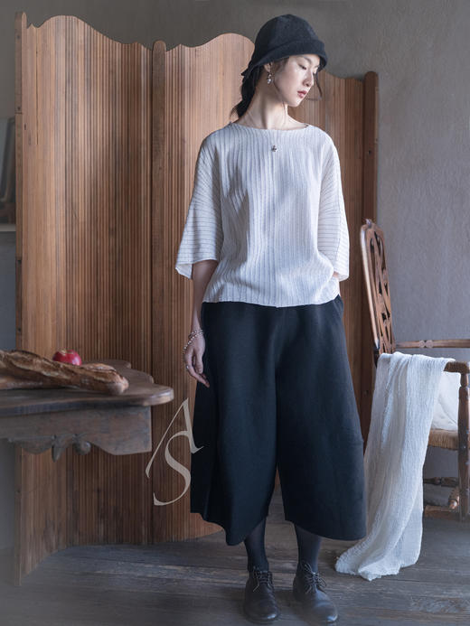 Boboutic 26SS 白蓝条纹丝棉麻针织轻盈上衣 商品图0