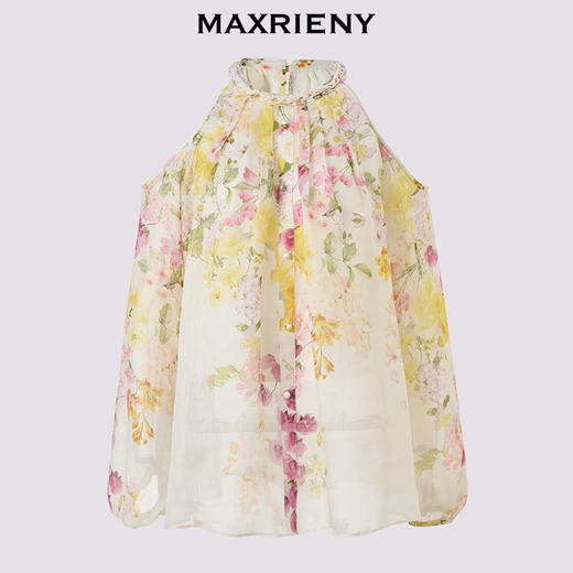【毛晓彤同款】MAXRIENY浪漫无袖宽松亚麻上衣印花雪纺衫茧型设计(货号:MC86TP036) 商品图4